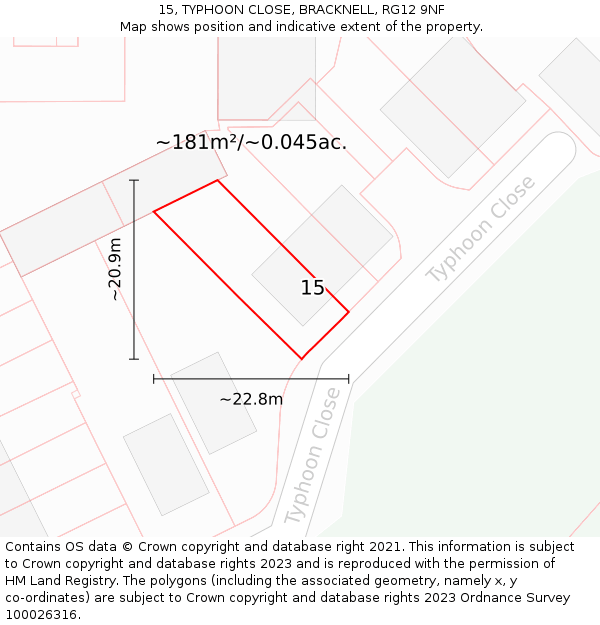 15, TYPHOON CLOSE, BRACKNELL, RG12 9NF: Plot and title map