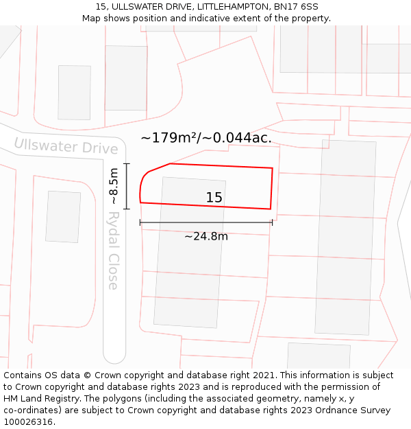 15, ULLSWATER DRIVE, LITTLEHAMPTON, BN17 6SS: Plot and title map