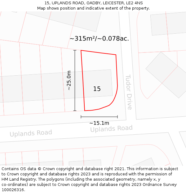 15, UPLANDS ROAD, OADBY, LEICESTER, LE2 4NS: Plot and title map