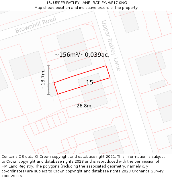 15, UPPER BATLEY LANE, BATLEY, WF17 0NG: Plot and title map