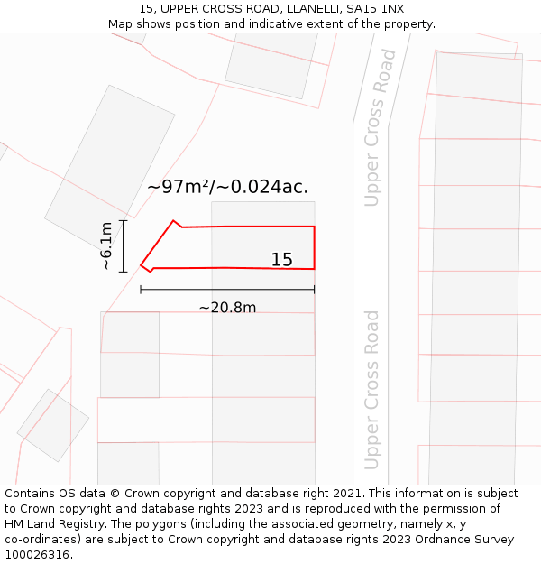 15, UPPER CROSS ROAD, LLANELLI, SA15 1NX: Plot and title map