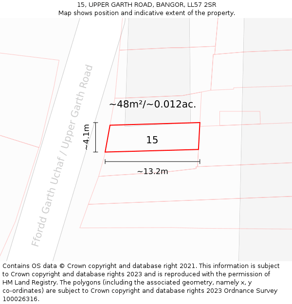 15, UPPER GARTH ROAD, BANGOR, LL57 2SR: Plot and title map