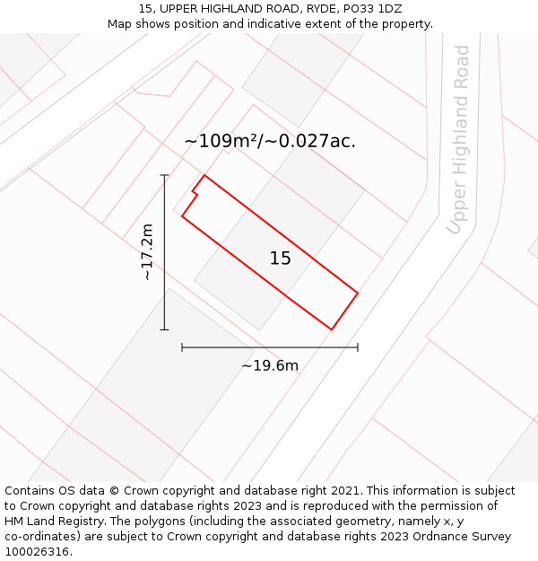 15, UPPER HIGHLAND ROAD, RYDE, PO33 1DZ: Plot and title map