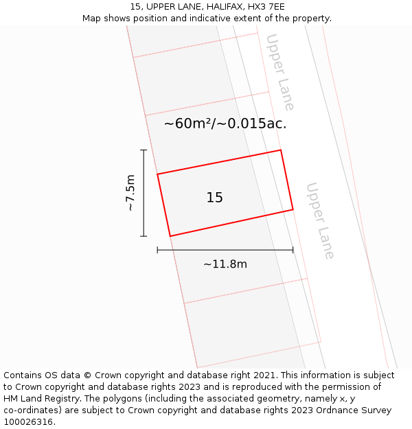 15, UPPER LANE, HALIFAX, HX3 7EE: Plot and title map