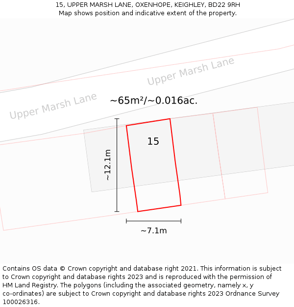 15, UPPER MARSH LANE, OXENHOPE, KEIGHLEY, BD22 9RH: Plot and title map