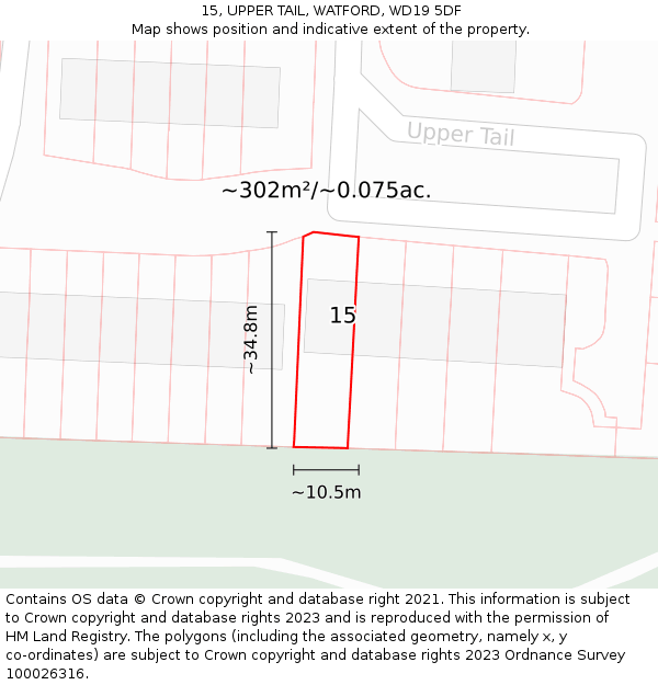 15, UPPER TAIL, WATFORD, WD19 5DF: Plot and title map