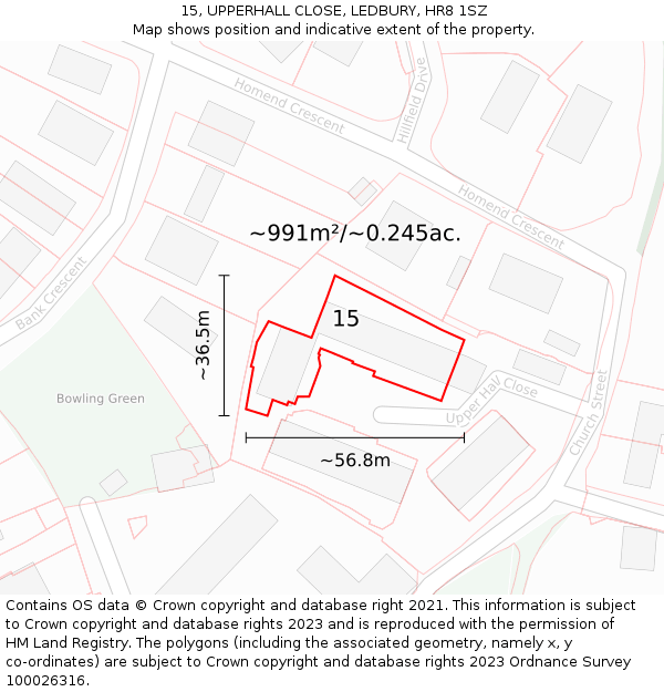 15, UPPERHALL CLOSE, LEDBURY, HR8 1SZ: Plot and title map