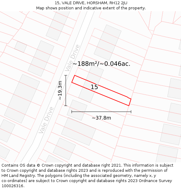 15, VALE DRIVE, HORSHAM, RH12 2JU: Plot and title map