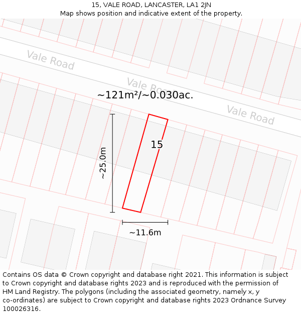 15, VALE ROAD, LANCASTER, LA1 2JN: Plot and title map
