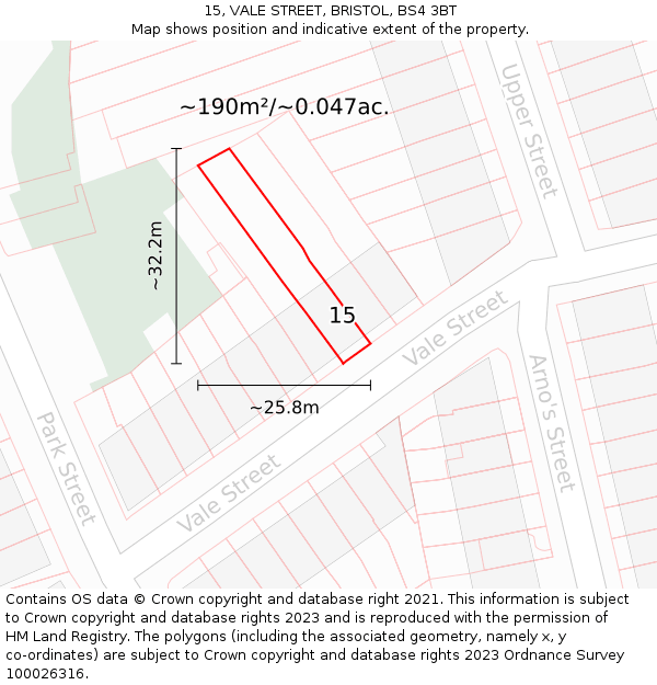 15, VALE STREET, BRISTOL, BS4 3BT: Plot and title map