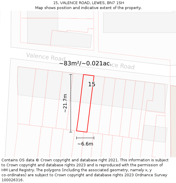 15, VALENCE ROAD, LEWES, BN7 1SH: Plot and title map