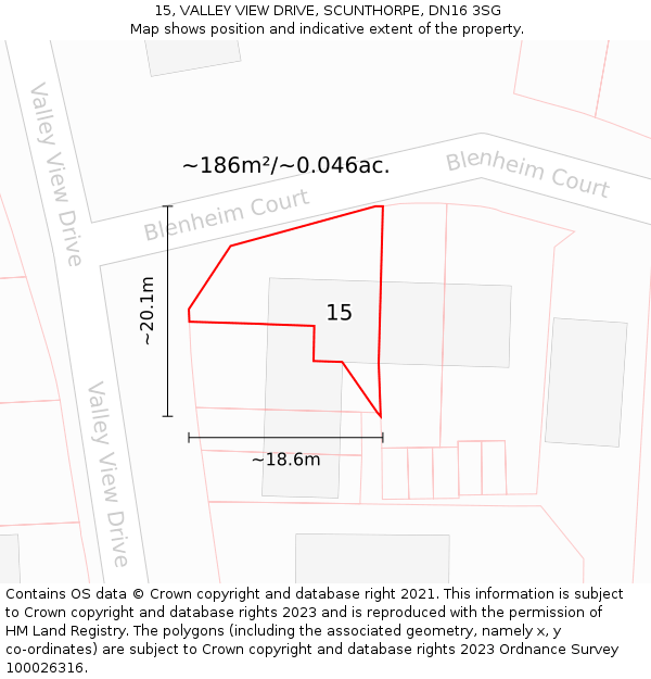 15, VALLEY VIEW DRIVE, SCUNTHORPE, DN16 3SG: Plot and title map