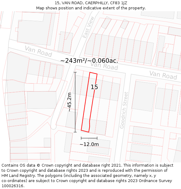 15, VAN ROAD, CAERPHILLY, CF83 1JZ: Plot and title map
