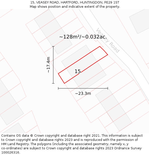 15, VEASEY ROAD, HARTFORD, HUNTINGDON, PE29 1ST: Plot and title map