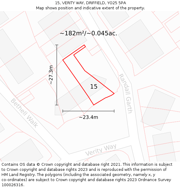 15, VERITY WAY, DRIFFIELD, YO25 5PA: Plot and title map