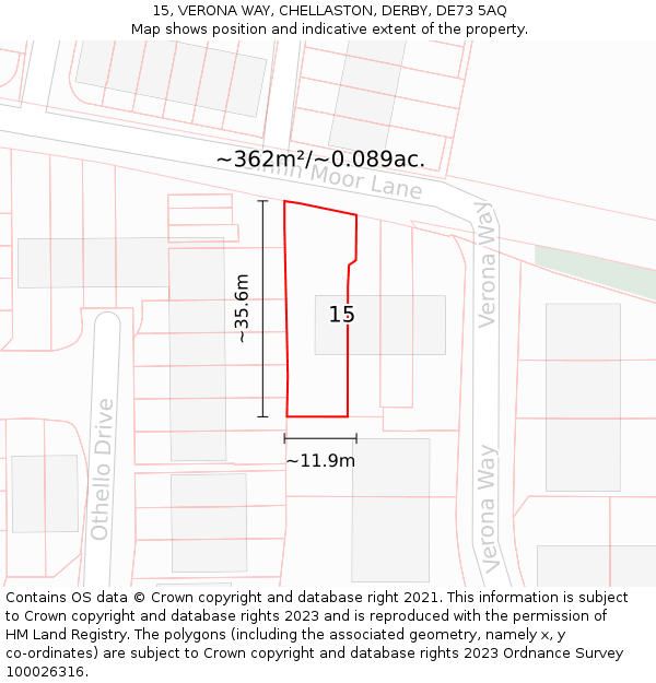 15, VERONA WAY, CHELLASTON, DERBY, DE73 5AQ: Plot and title map