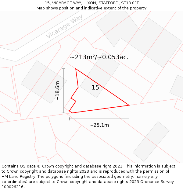 15, VICARAGE WAY, HIXON, STAFFORD, ST18 0FT: Plot and title map