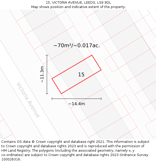 15, VICTORIA AVENUE, LEEDS, LS9 9DL: Plot and title map