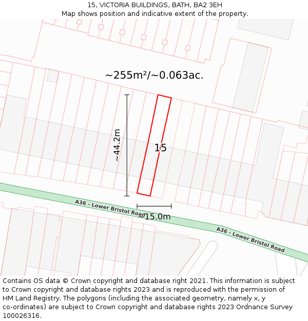 15, VICTORIA BUILDINGS, BATH, BA2 3EH: Plot and title map