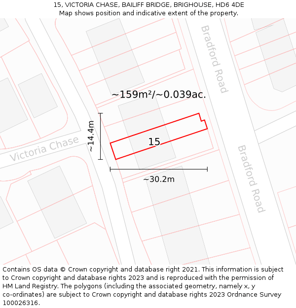 15, VICTORIA CHASE, BAILIFF BRIDGE, BRIGHOUSE, HD6 4DE: Plot and title map