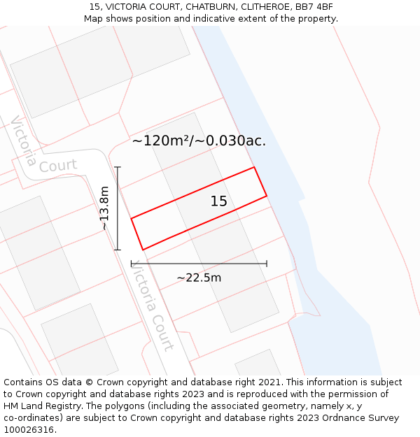 15, VICTORIA COURT, CHATBURN, CLITHEROE, BB7 4BF: Plot and title map