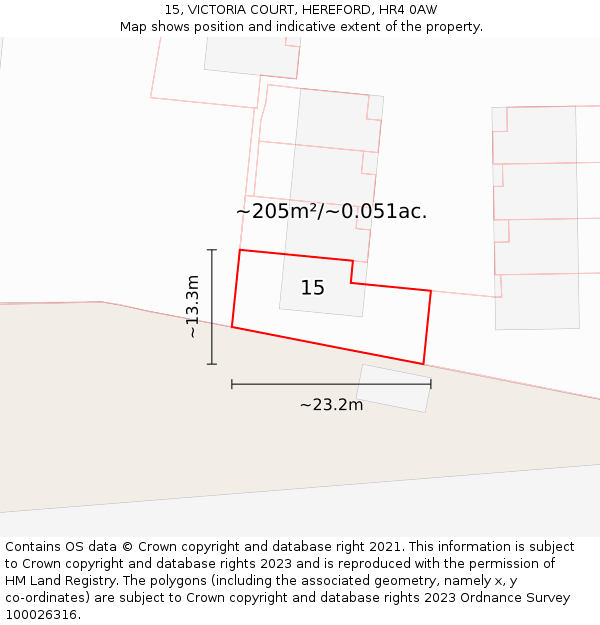 15, VICTORIA COURT, HEREFORD, HR4 0AW: Plot and title map