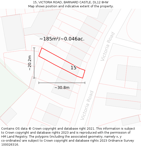 15, VICTORIA ROAD, BARNARD CASTLE, DL12 8HW: Plot and title map