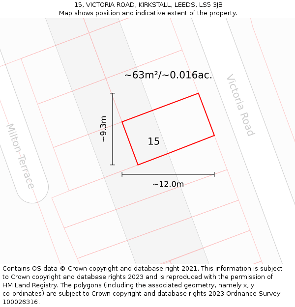 15, VICTORIA ROAD, KIRKSTALL, LEEDS, LS5 3JB: Plot and title map