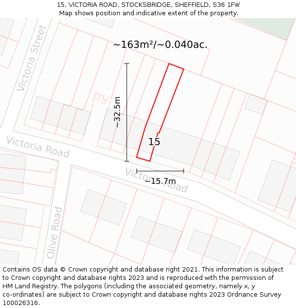 15, VICTORIA ROAD, STOCKSBRIDGE, SHEFFIELD, S36 1FW: Plot and title map