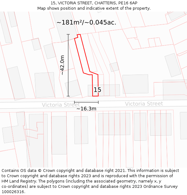 15, VICTORIA STREET, CHATTERIS, PE16 6AP: Plot and title map