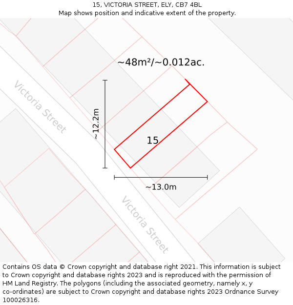 15, VICTORIA STREET, ELY, CB7 4BL: Plot and title map