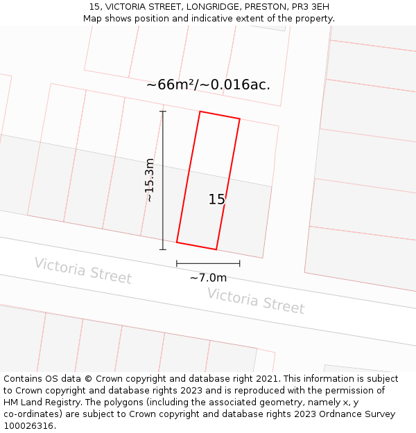 15, VICTORIA STREET, LONGRIDGE, PRESTON, PR3 3EH: Plot and title map