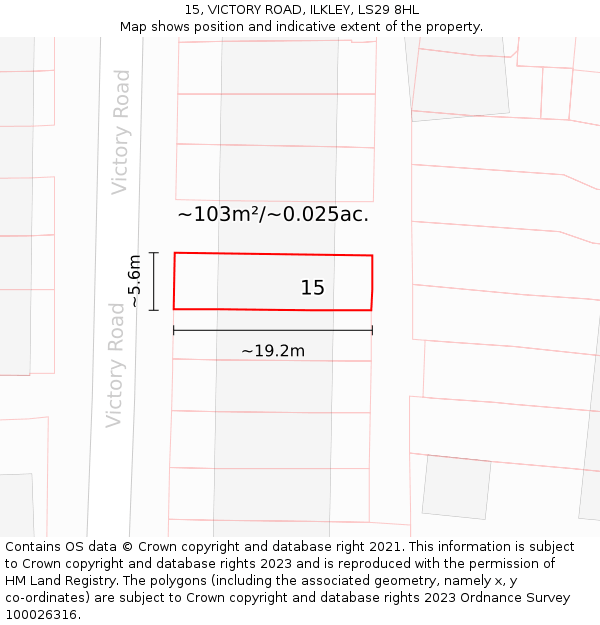 15, VICTORY ROAD, ILKLEY, LS29 8HL: Plot and title map