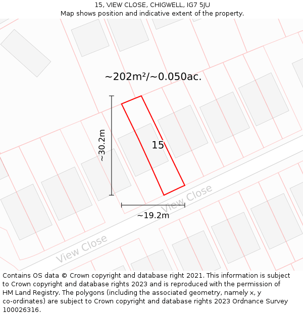 15, VIEW CLOSE, CHIGWELL, IG7 5JU: Plot and title map