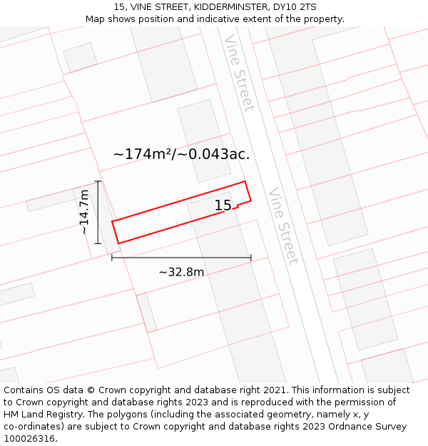 15, VINE STREET, KIDDERMINSTER, DY10 2TS: Plot and title map