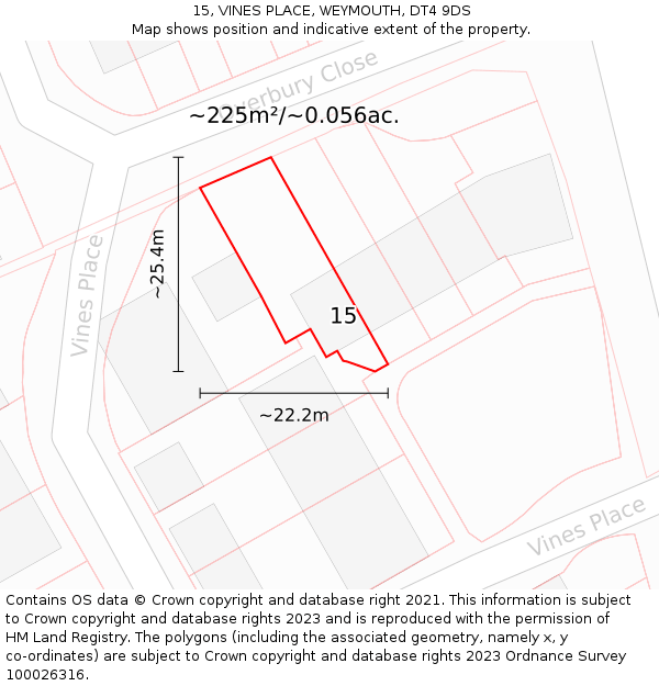 15, VINES PLACE, WEYMOUTH, DT4 9DS: Plot and title map