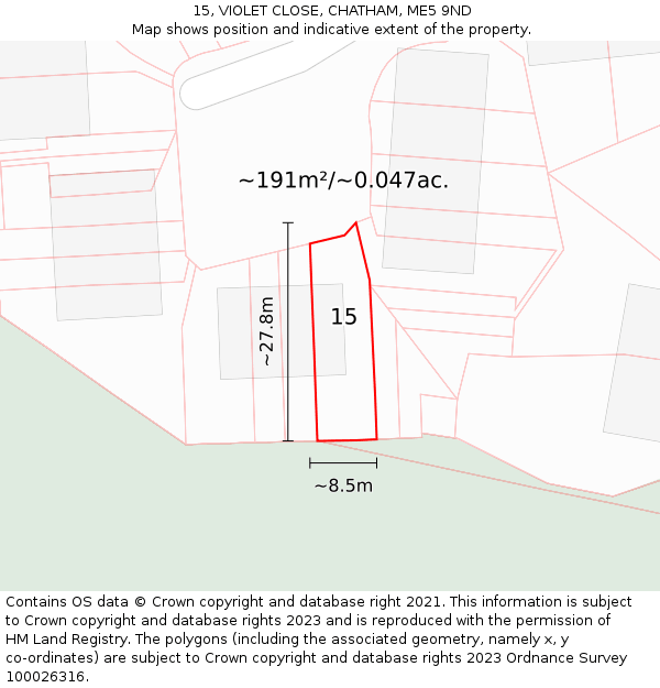 15, VIOLET CLOSE, CHATHAM, ME5 9ND: Plot and title map