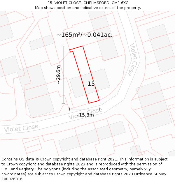 15, VIOLET CLOSE, CHELMSFORD, CM1 6XG: Plot and title map