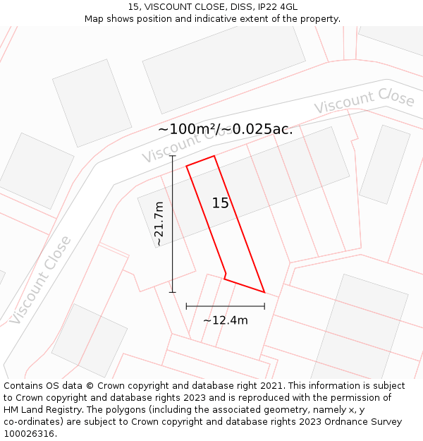 15, VISCOUNT CLOSE, DISS, IP22 4GL: Plot and title map