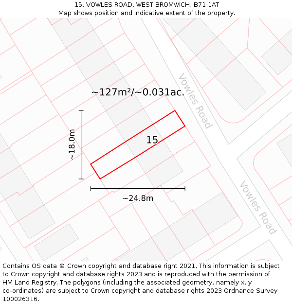 15, VOWLES ROAD, WEST BROMWICH, B71 1AT: Plot and title map