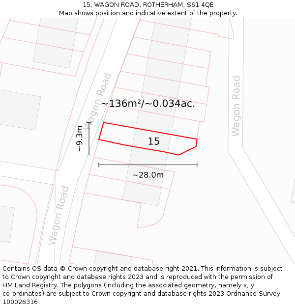 15, WAGON ROAD, ROTHERHAM, S61 4QE: Plot and title map