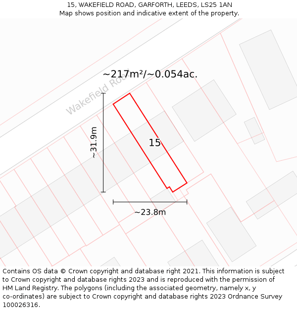 15, WAKEFIELD ROAD, GARFORTH, LEEDS, LS25 1AN: Plot and title map