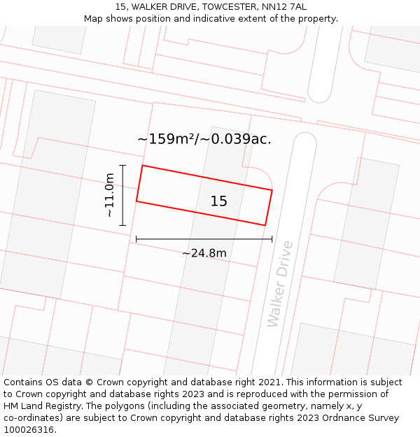 15, WALKER DRIVE, TOWCESTER, NN12 7AL: Plot and title map