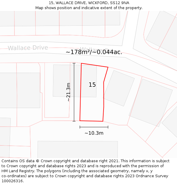 15, WALLACE DRIVE, WICKFORD, SS12 9NA: Plot and title map