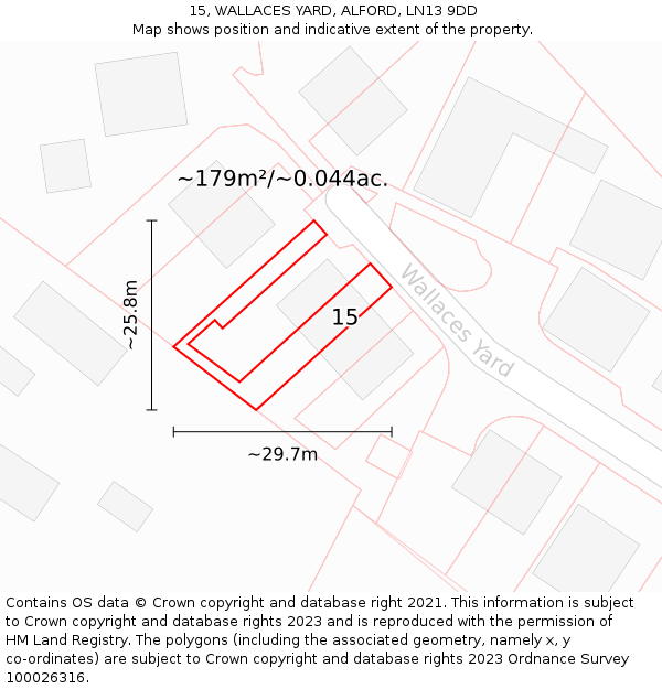 15, WALLACES YARD, ALFORD, LN13 9DD: Plot and title map