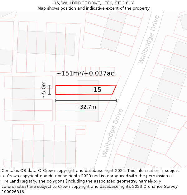 15, WALLBRIDGE DRIVE, LEEK, ST13 8HY: Plot and title map