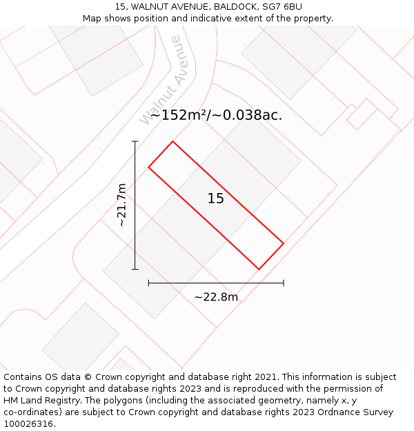 15, WALNUT AVENUE, BALDOCK, SG7 6BU: Plot and title map