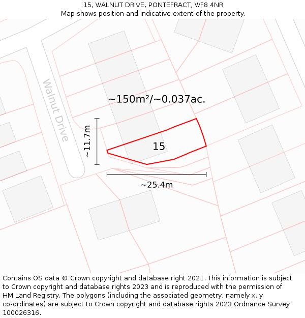 15, WALNUT DRIVE, PONTEFRACT, WF8 4NR: Plot and title map
