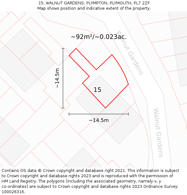 15, WALNUT GARDENS, PLYMPTON, PLYMOUTH, PL7 2ZF: Plot and title map