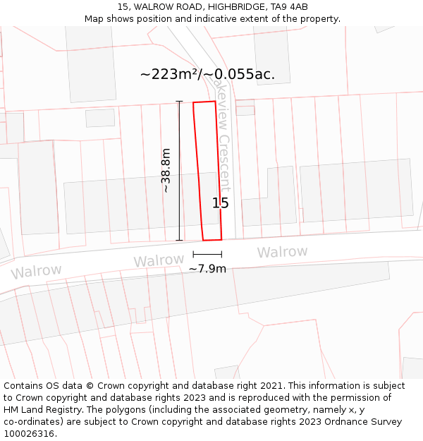 15, WALROW ROAD, HIGHBRIDGE, TA9 4AB: Plot and title map